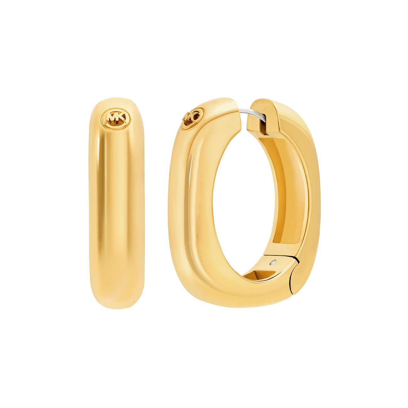 Michael Kors Creolen aus goldfarbenem Metall, glänzend poliert und mit eingeprägtem MK Logo.
