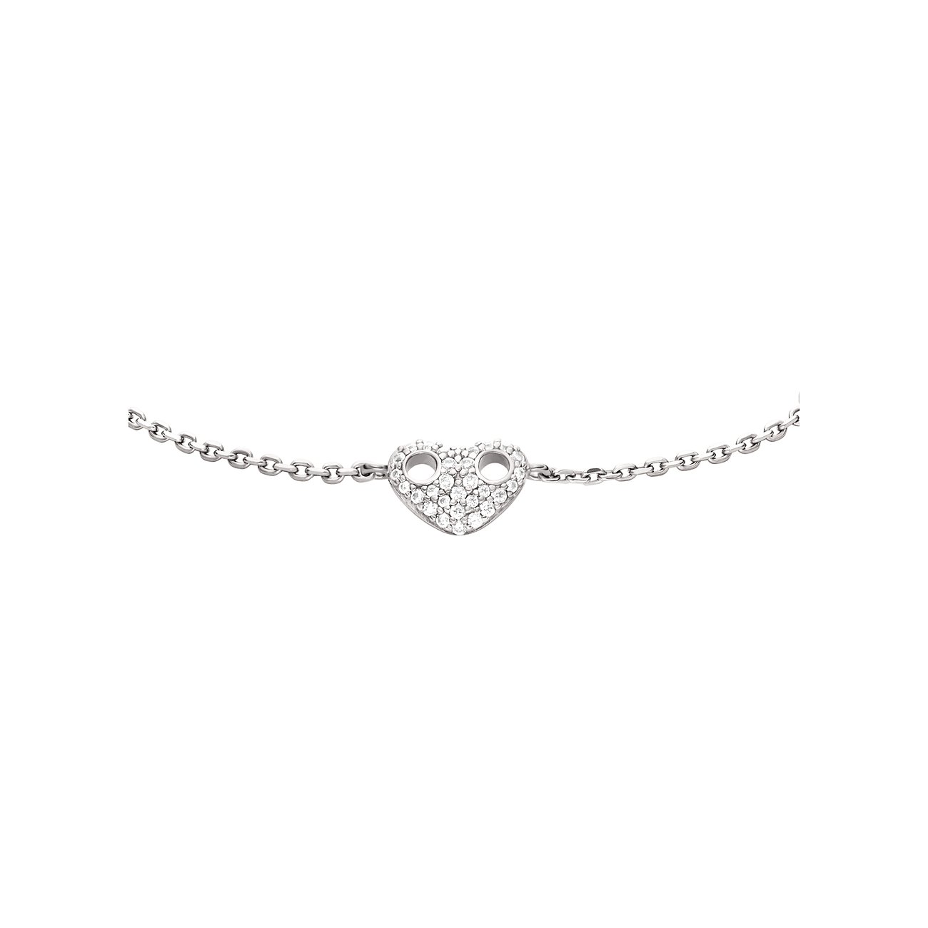 Emporio Armani Silberarmband mit einem von Zirkonia besetzten Herz und zwei runden Aussparungen.