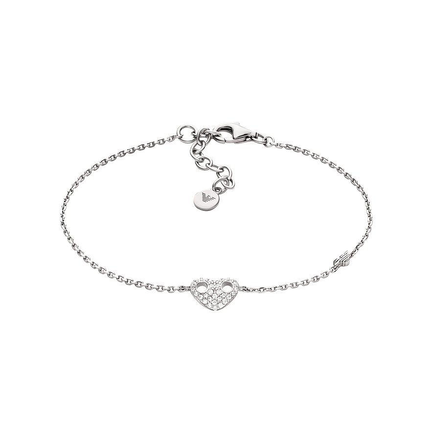 Emporio Armani Silberarmband mit einem Herzen, das mit funkelnden Zirkonia-Farbsteinen besetzt ist.