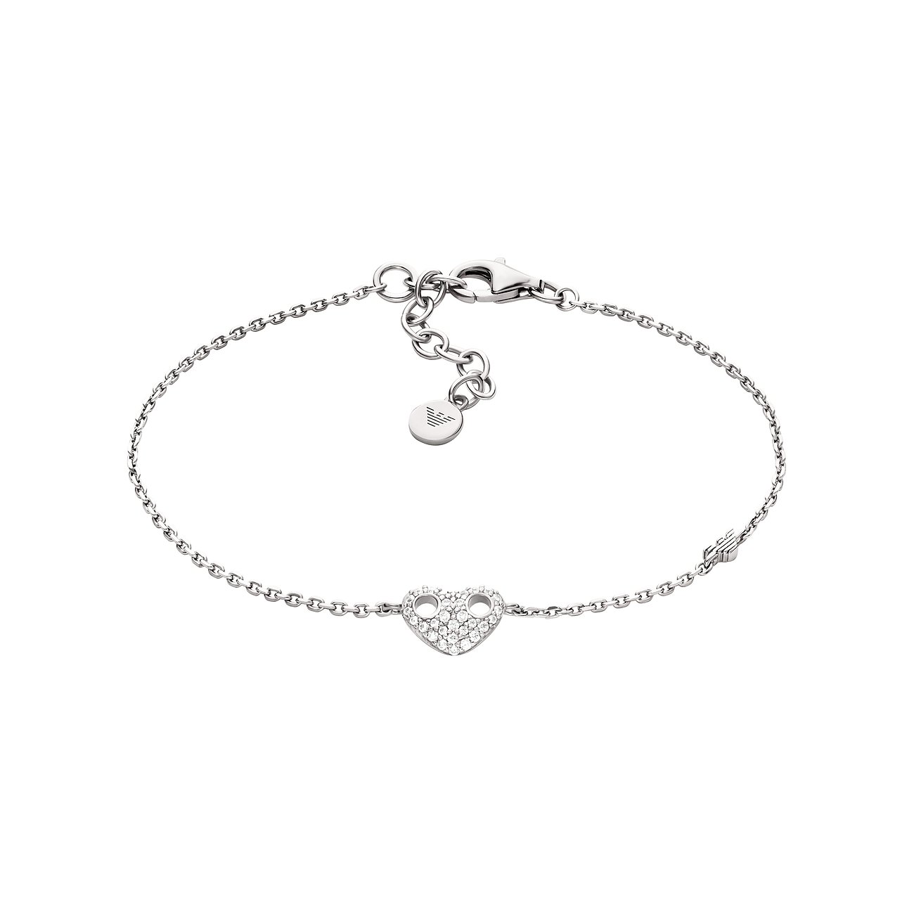 Emporio Armani Silberarmband mit einem Herzen, das mit funkelnden Zirkonia-Farbsteinen besetzt ist.