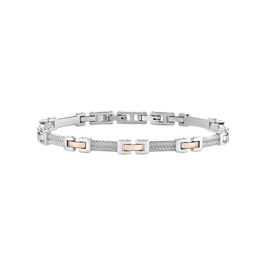 Morellato Armband aus silberfarbenem Edelstahl mit roségoldenen Akzenten in der Mitte.