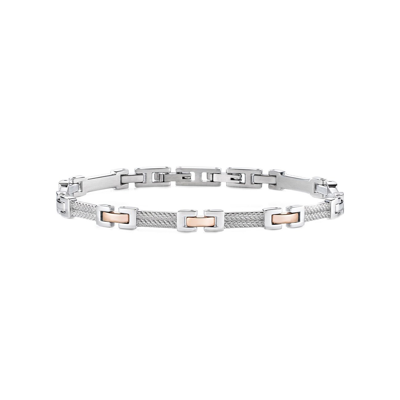 Morellato Armband aus silberfarbenem Edelstahl mit roségoldenen Akzenten in der Mitte.