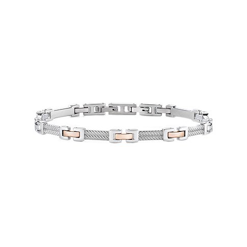 Morellato Armband aus silberfarbenem Edelstahl mit roségoldenen Akzenten in der Mitte.