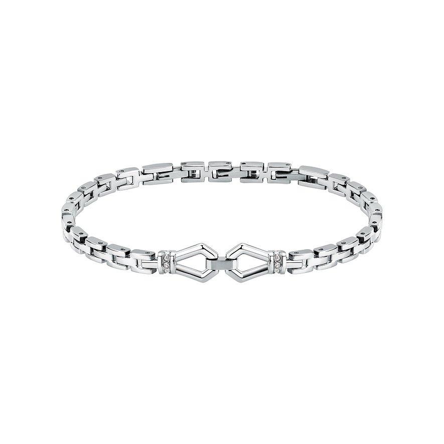Morellato Armband aus Edelstahl mit ineinandergreifenden Gliedern und einem Kristall-besetzten Mittelstück.