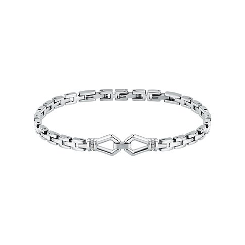 Morellato Armband aus Edelstahl mit ineinandergreifenden Gliedern und einem Kristall-besetzten Mittelstück.