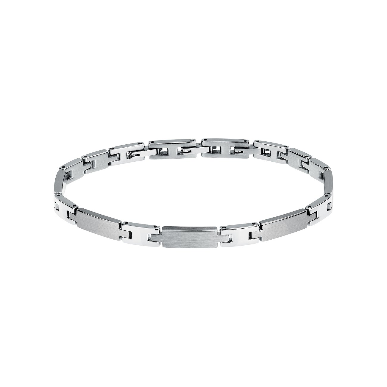 Morellato armbånd i rustfrit stål med skiftevis blanke og matbørstede led, set oppefra på hvid baggrund.