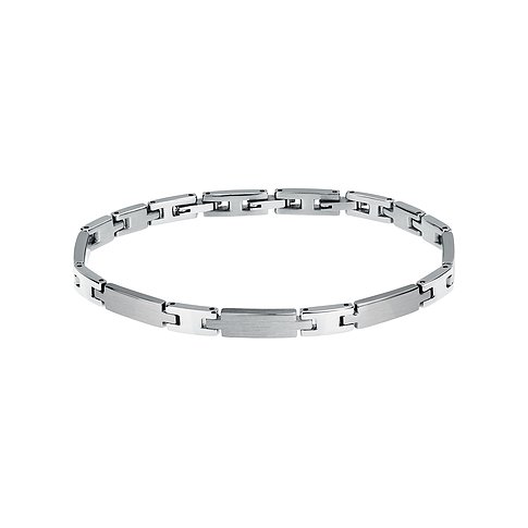 Bracciale Morellato in acciaio inossidabile con maglie lucide e spazzolate opache alternate, vista dall'alto su fondo bianco.