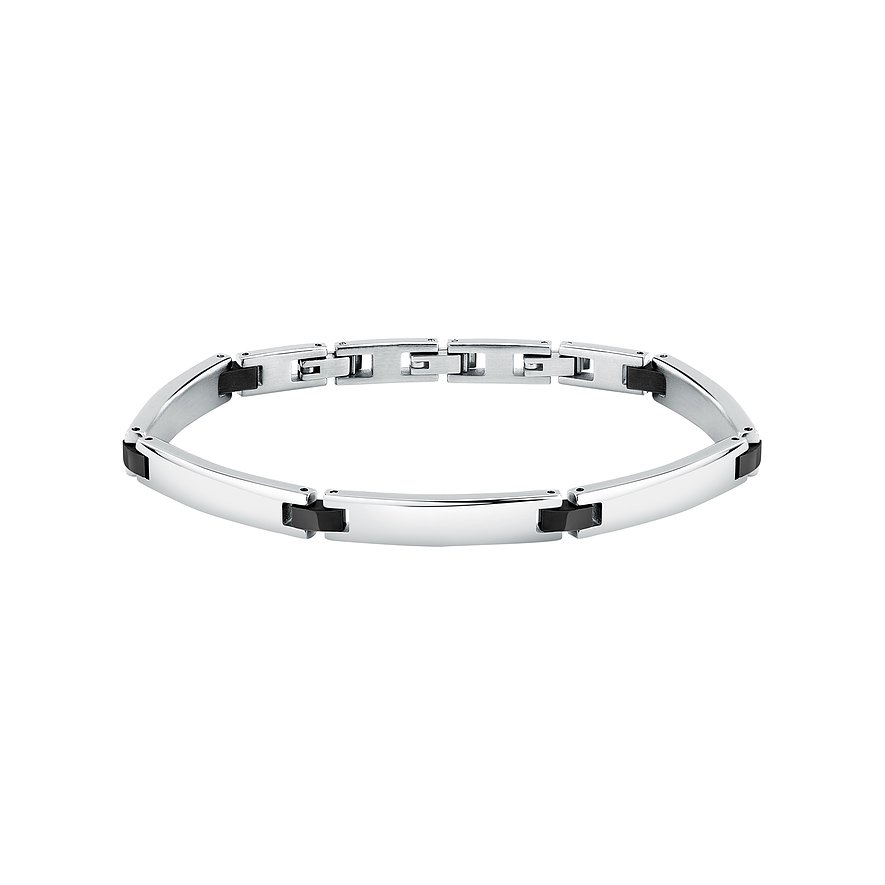 Morellato Edelstahlarmband mit silberfarbenen, glänzenden Elementen, unterbrochen von schwarzen, matten Zwischenstücken.