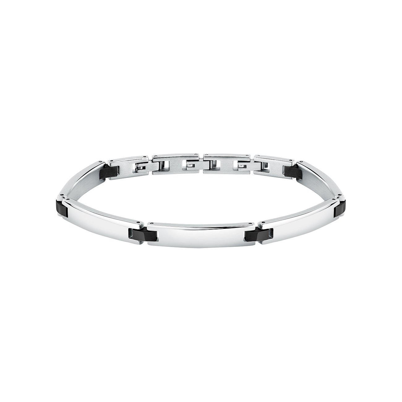 Morellato Edelstahlarmband mit silberfarbenen, glänzenden Elementen, unterbrochen von schwarzen, matten Zwischenstücken.