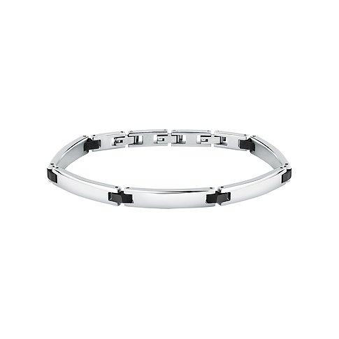Morellato Edelstahlarmband mit silberfarbenen, glänzenden Elementen, unterbrochen von schwarzen, matten Zwischenstücken.
