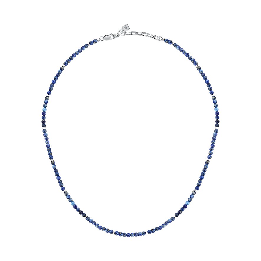 En Morellato halskæde i rustfrit stål med små, runde lapis lazuli-farvede sten.