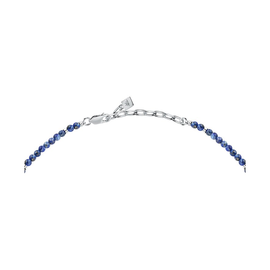 Morellato halskæde i rustfrit stål med små, runde lapis lazuli-perler og karabinlås.