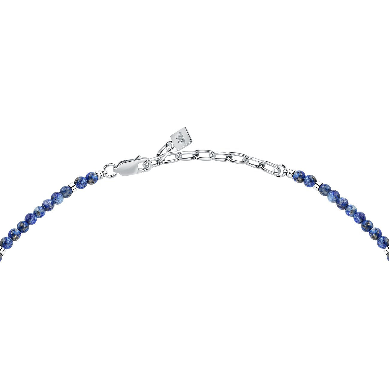 Morellato halskæde i rustfrit stål med små, runde lapis lazuli-perler og karabinlås.