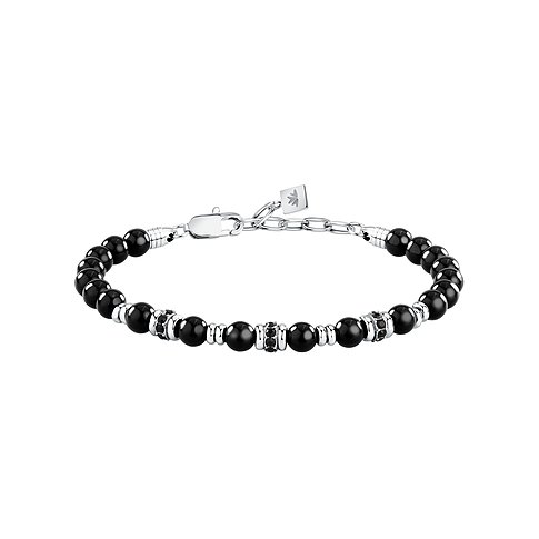 Bracciale Morellato in acciaio inossidabile con sfere di onice lucide e gemme nere su rondelle.