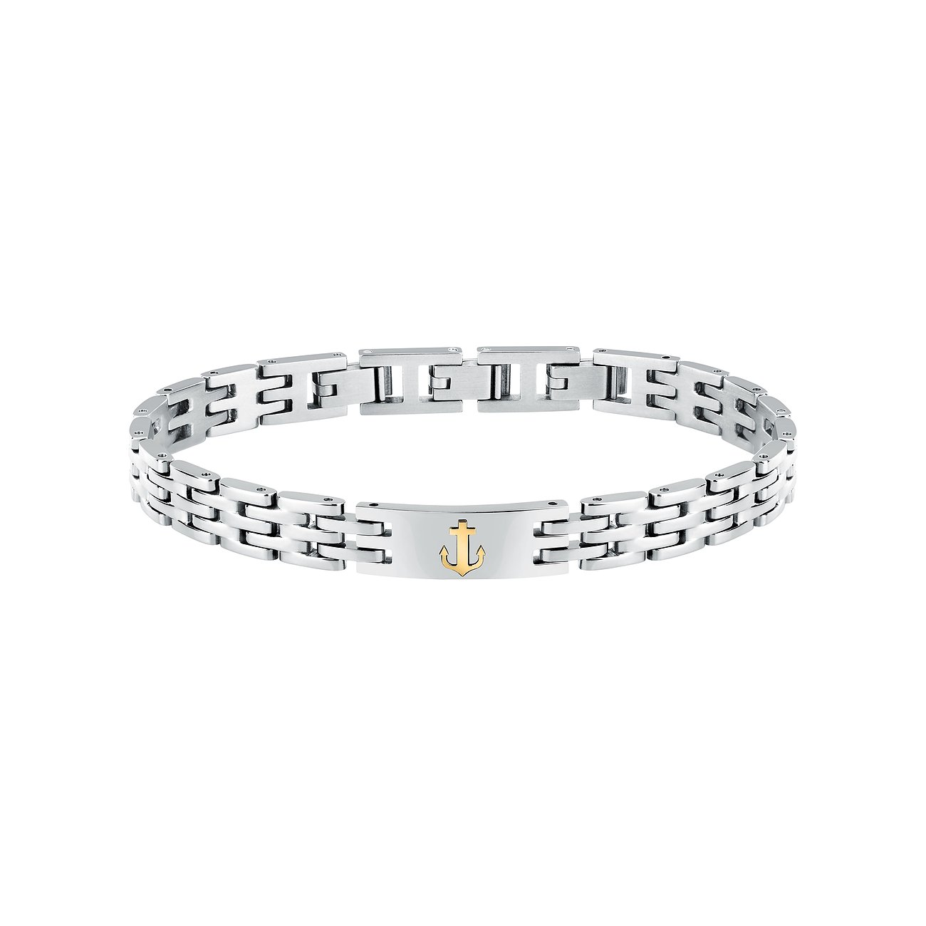 Morellato Armband aus Edelstahl, Gelbgold und Gold 750 mit einem Anker-Motiv in Gelbgold in der Mitte.