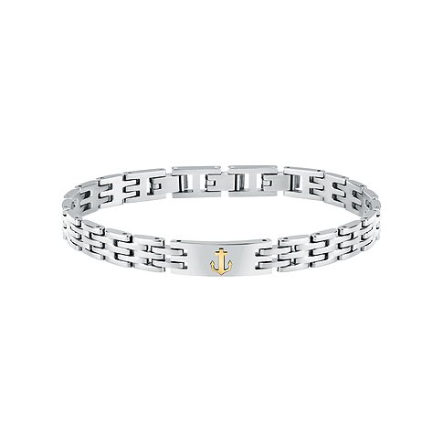 Morellato Armband aus Edelstahl, Gelbgold und Gold 750 mit einem Anker-Motiv in Gelbgold in der Mitte.