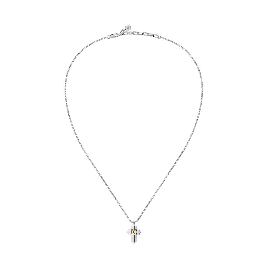 Morellato halskæde i rustfrit stål med et massivt korsvedhæng, der viser en gylden detalje.