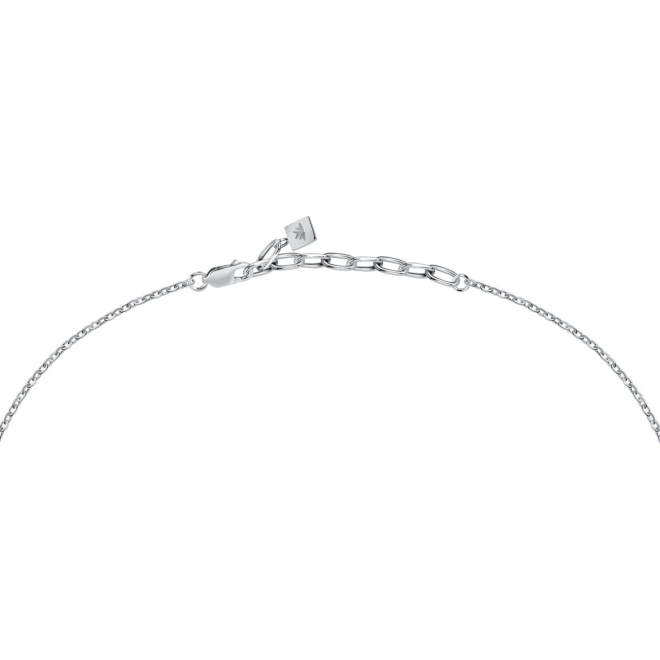 Fin Morellato-halskæde i rustfrit stål, bagfra med lås og forlængerkæde.