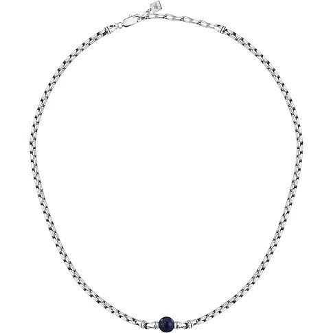 Morellato Halskette aus Edelstahl mit feiner Kette und einer Lapislazuli-Kugel in der Mitte.