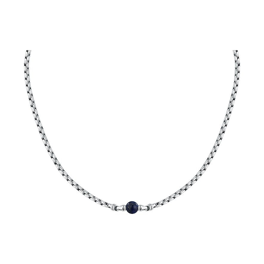 Morellato halsband i rostfritt stål med en rund lapis lazuli-färgad sten i mitten.