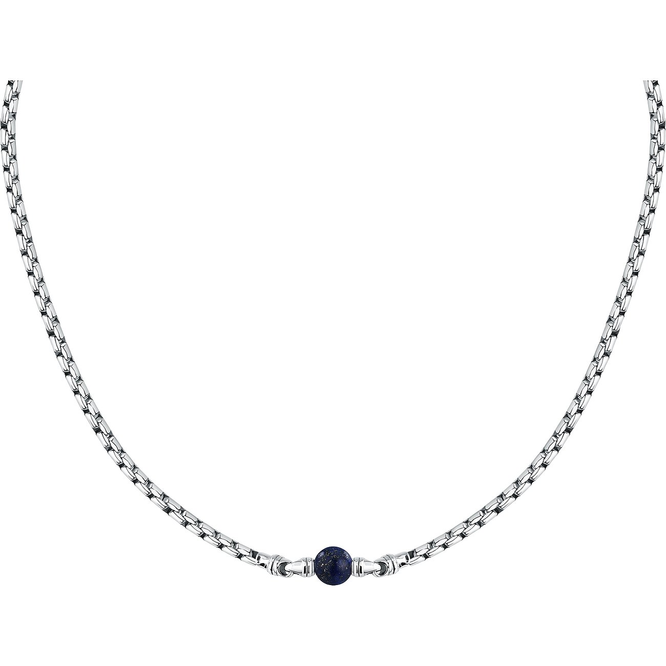 Morellato halsband i rostfritt stål med en rund lapis lazuli-färgad sten i mitten.