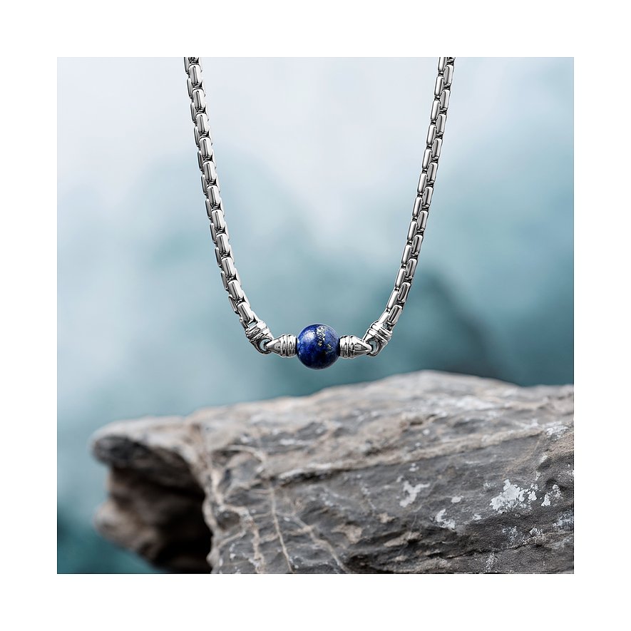 Morellato halsband i rostfritt stål med en rund lapis lazuli-pärla i mitten.