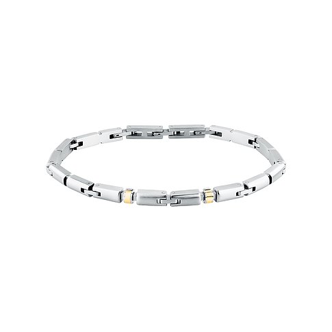 Morellato Armband aus mattem und glänzendem Edelstahl mit kleinen gelbgoldenen Akzenten an zwei Gliedern.