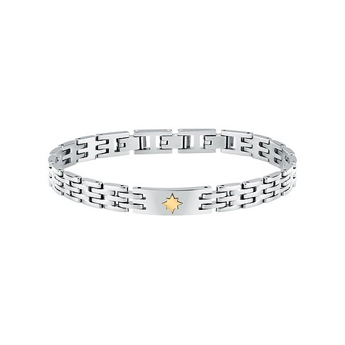 Ein Morellato Armband aus glänzendem Edelstahl mit einem einzelnen, mittig platzierten Stern aus Gelbgold.