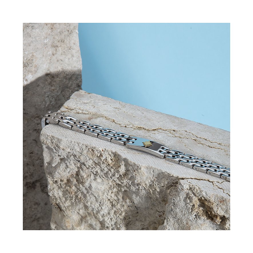 Morellato armbånd i rustfrit stål med bredere og smallere led, fremhævet med guldfarvet stjerne på midterpladen.