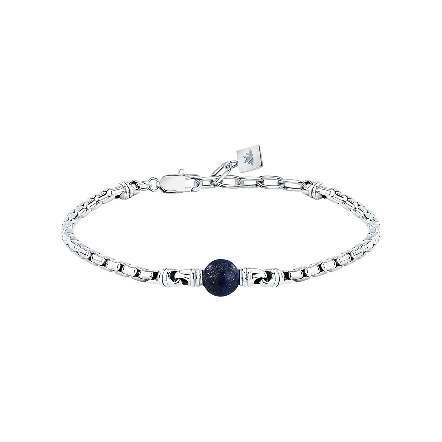 Morellato Armschmuck aus Edelstahl mit Kettengliedern und einem runden Lapislazuli-Farbstein in der Mitte.