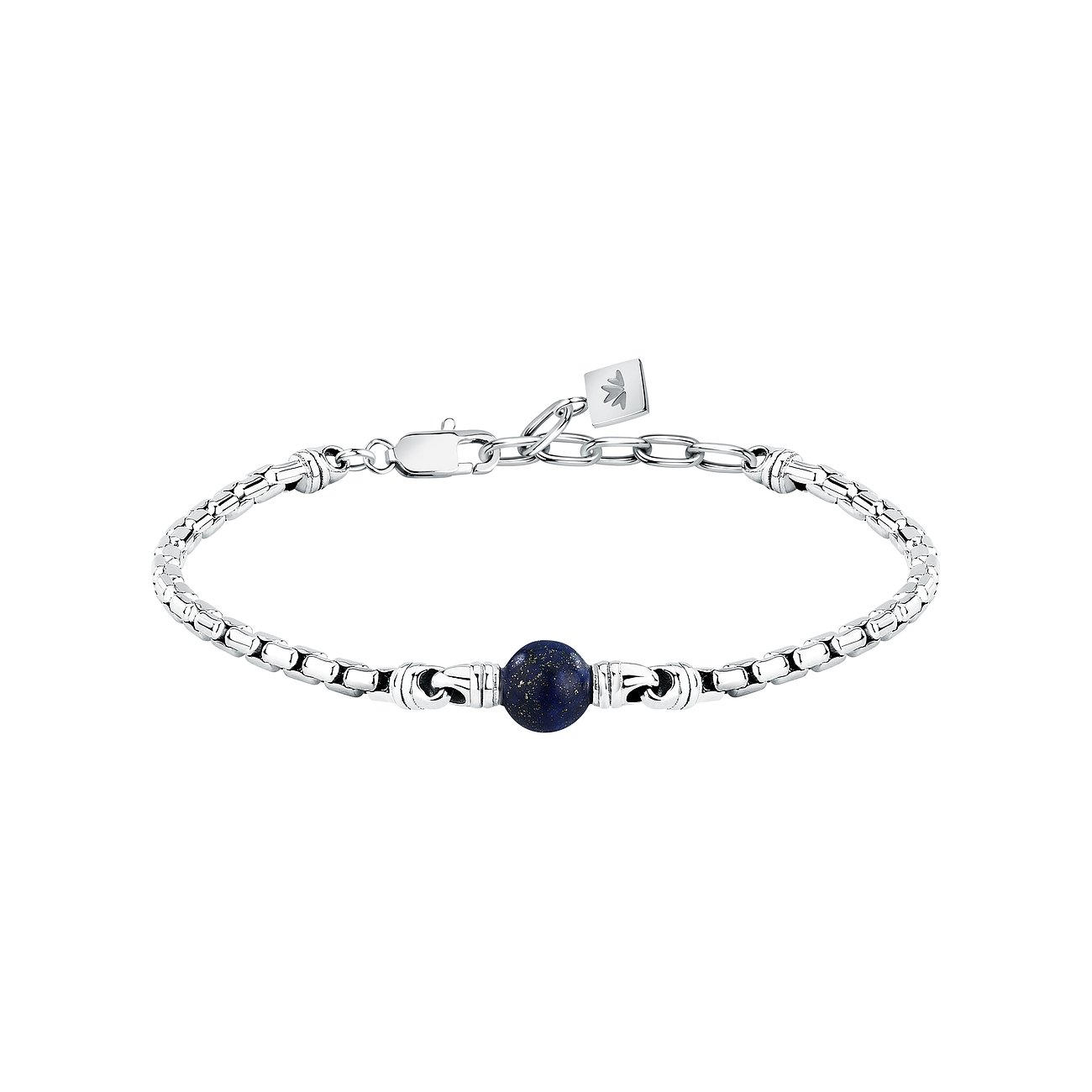 Morellato Armschmuck aus Edelstahl mit Kettengliedern und einem runden Lapislazuli-Farbstein in der Mitte.