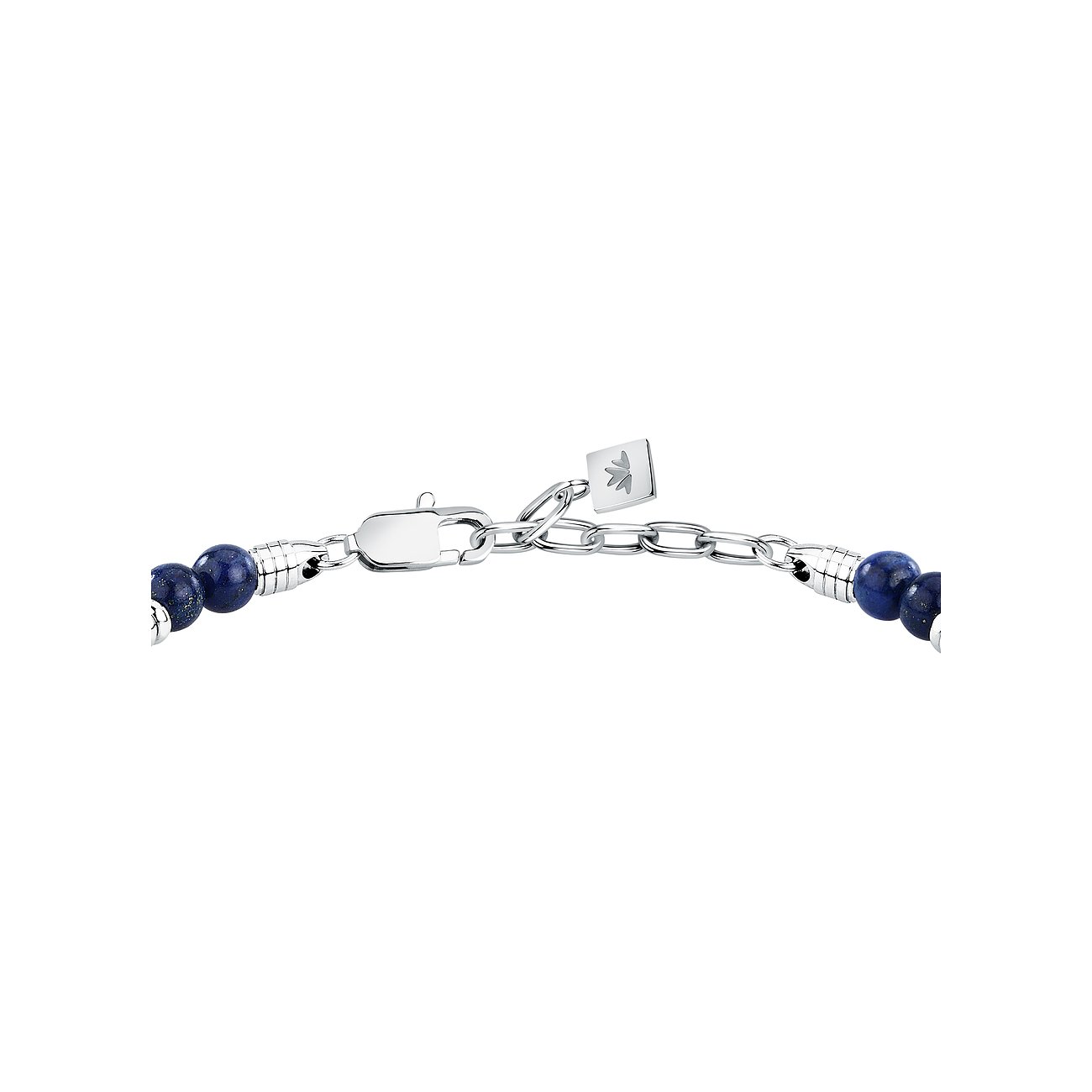 Närbild på låset av ett Morellato armband i rostfritt stål med Lapis Lazuli-pärlor.