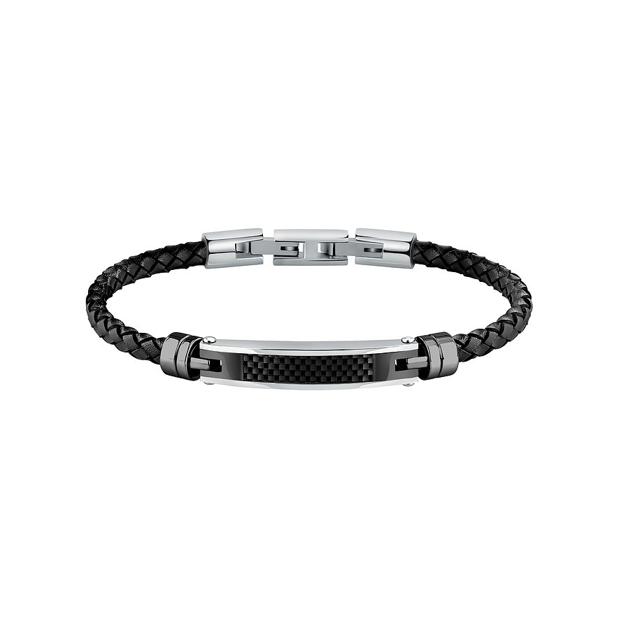 Morellato Armschmuck: schwarzes Lederarmband mit glänzender Edelstahlgliederung und dekorativem, schwarzem Inlay.