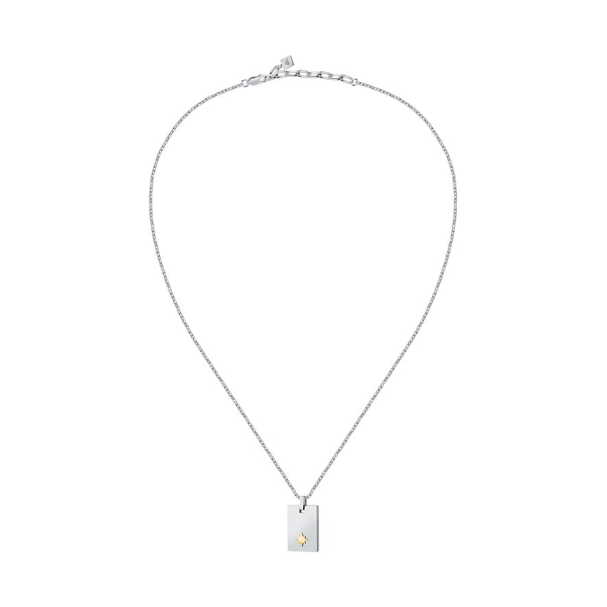 Collier Morellato : Acier inoxydable, fine chaîne à maillons, pendentif rectangulaire avec étoile dorée.