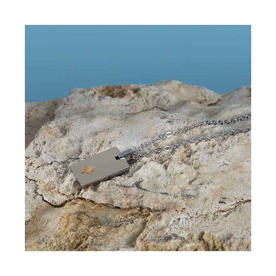 Collier Morellato en acier inoxydable avec pendentif rectangulaire et emblème étoile dorée.