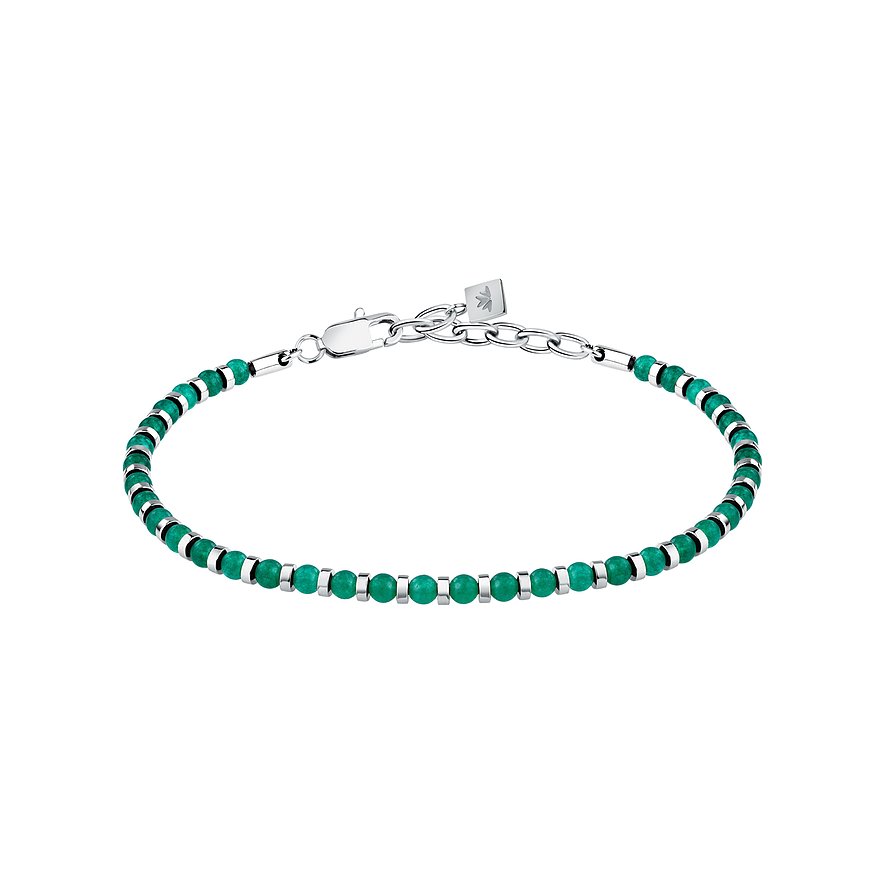 Morellato armband i rostfritt stål med gröna agatfärgade stenar och små silverfärgade mellanpärlor.