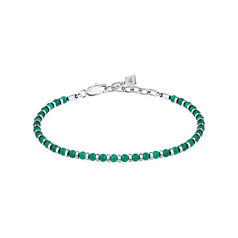 Morellato Armschmuck aus Edelstahl mit grünen Achat-Farbsteinen und kleinen silbernen Zwischenperlen.