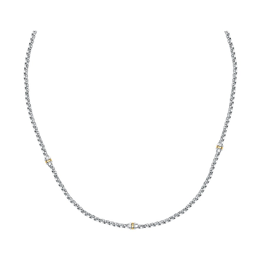 Collier Morellato en acier inoxydable et or jaune, un long sautoir avec trois accents cylindriques dorés.