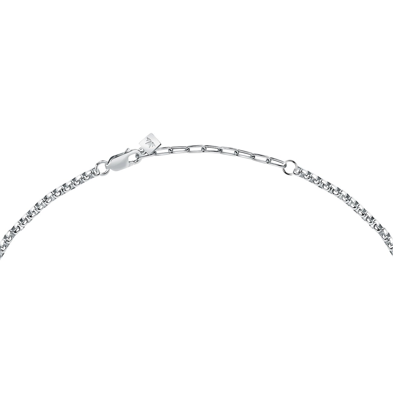 Collier Morellato en acier inoxydable brillant avec des accents or jaune, détaillé avec fermoir et structure de chaîne.