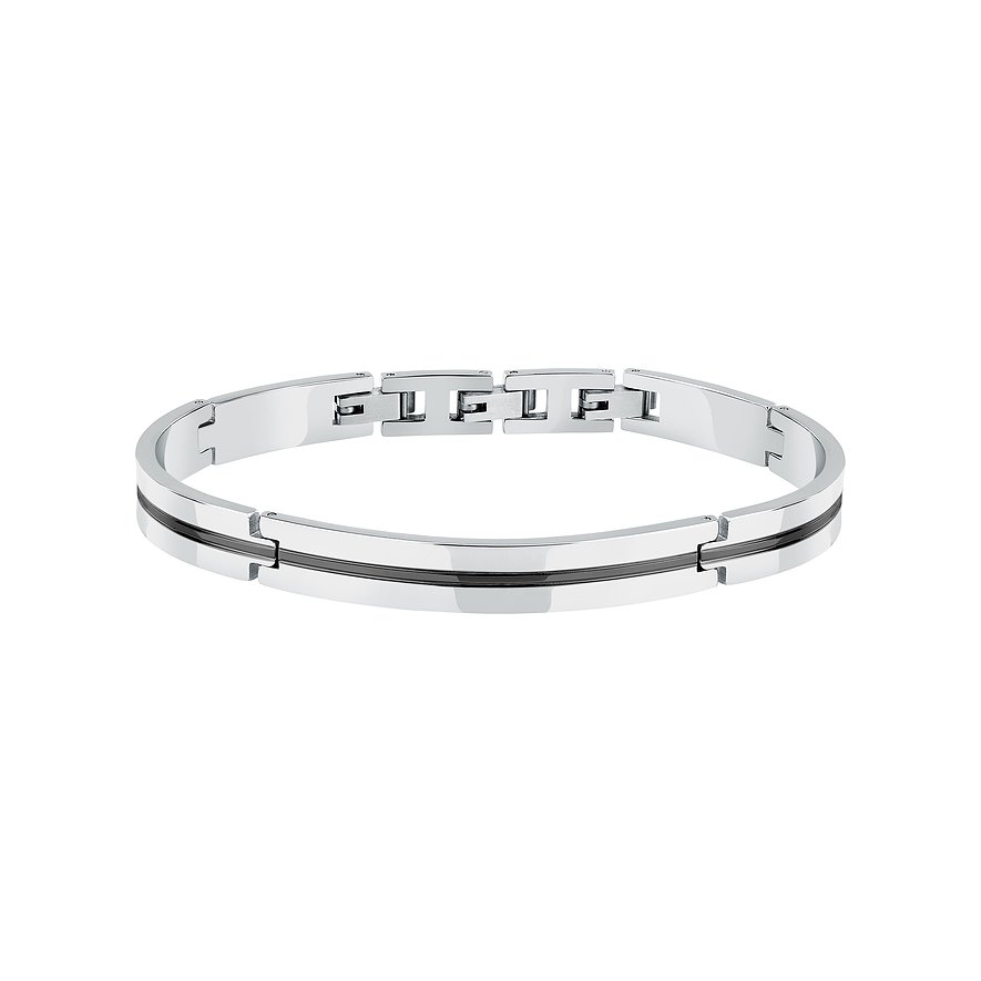 Morellato Armband aus Edelstahl, bestehend aus einer polierten Gliederkette und einer glatten Spange mit schwarzem Akzent.