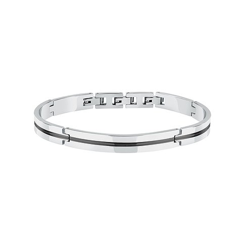 Morellato Armband aus Edelstahl, bestehend aus einer polierten Gliederkette und einer glatten Spange mit schwarzem Akzent.