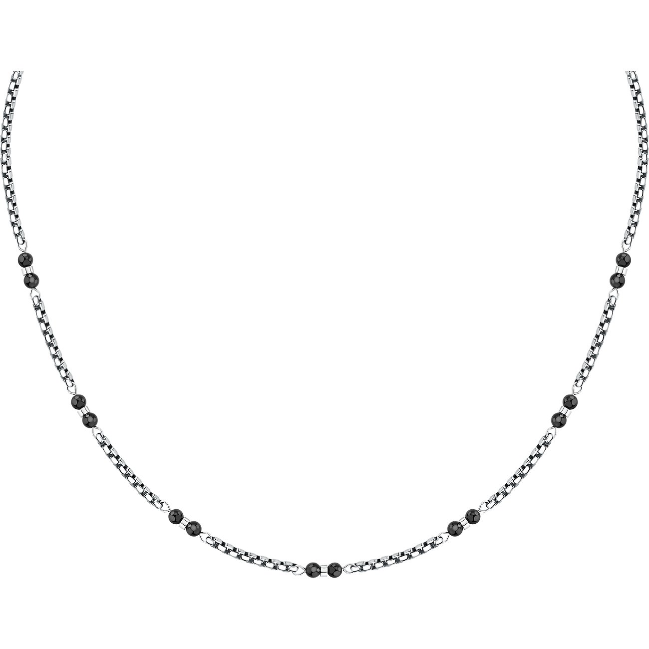 Collier Morellato en acier inoxydable avec de petites pierres onyx de couleur uniformément réparties.