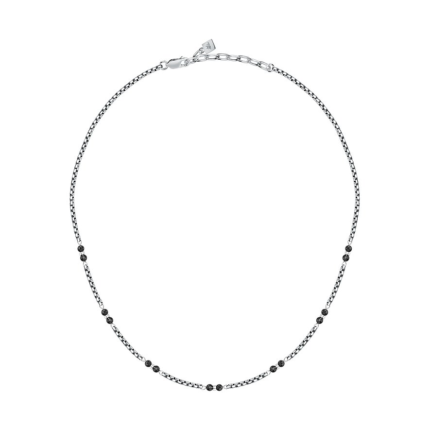 Collier Morellato en acier inoxydable avec petites perles onyx noires uniformément réparties sur la chaîne.