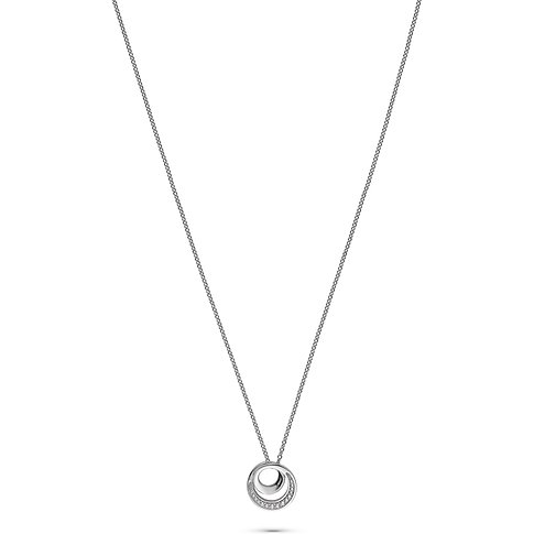 JETTE Halsschmuck aus rhodiniertem 925er Silber mit zwei ineinandergreifenden Ringen, besetzt mit Zirkonia.