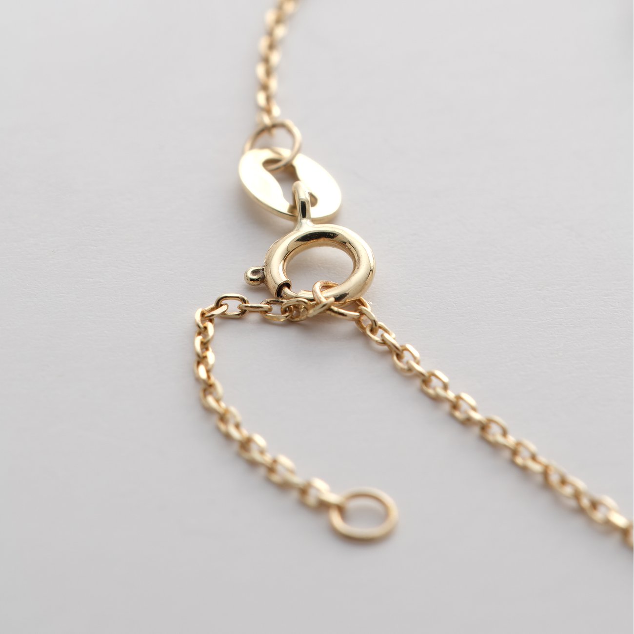 Detailaufnahme des Verschlusses eines FAVS Little Friends Armschmucks aus 375er Gelbgold.