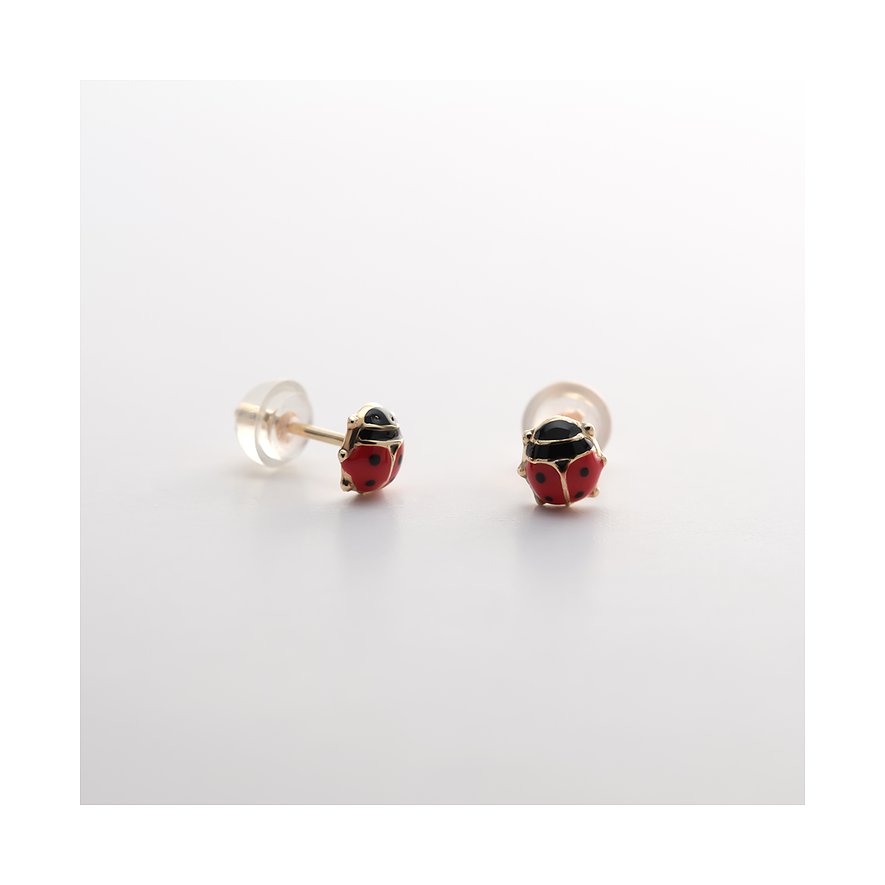FAVS Little Friends Paar Marienkäfer-Ohrstecker aus 375er Gelbgold mit roter und schwarzer Emaille.