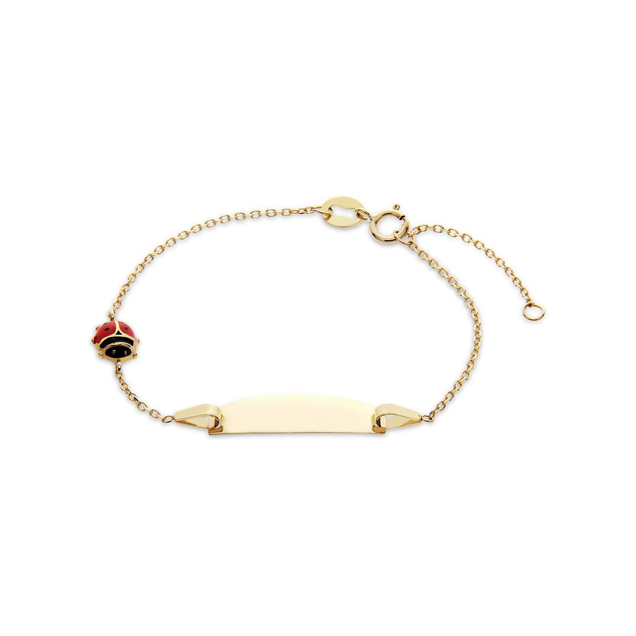 FAVS Little Friends Gelbgold Armband mit Marienkäfer-Detail und personalisierbarer Namensplakette.