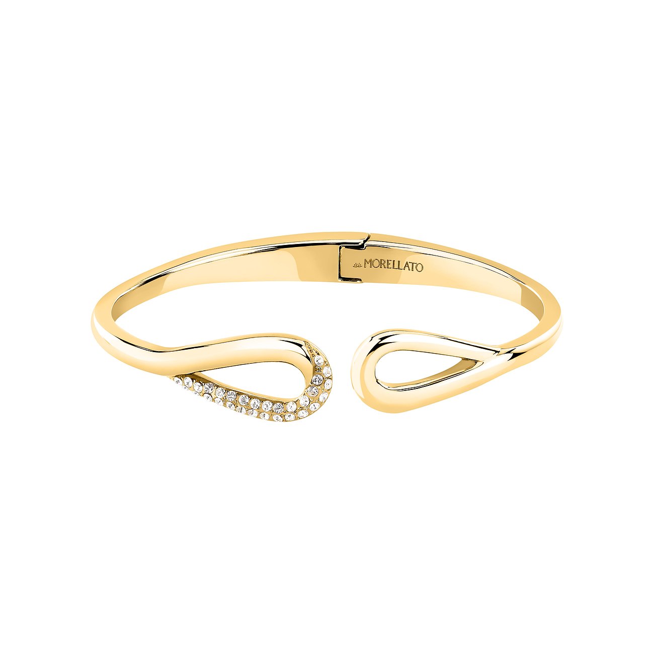 Goldfarbenes Morellato Armschmuck aus Edelstahl mit schimmernden Kristall-Farbsteinen an einem Ende.