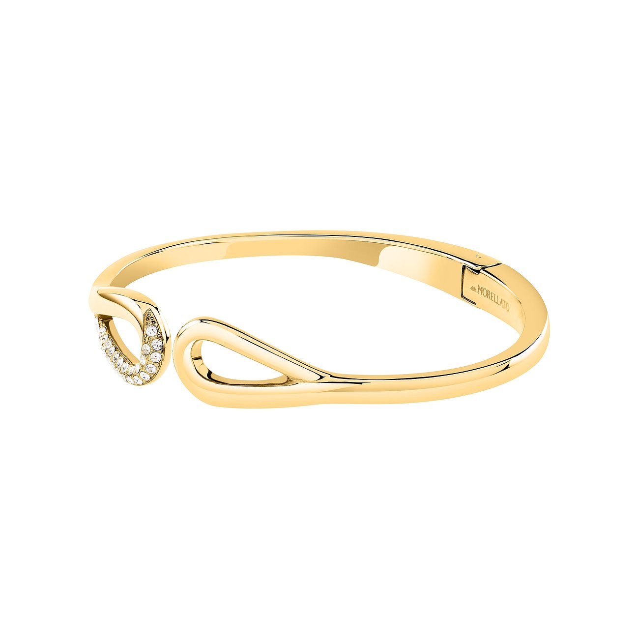 Goldfarbenes Morellato Armschmuck aus Edelstahl mit kristallbesetztem U-Element und geschlossenem Tropfen-Element.