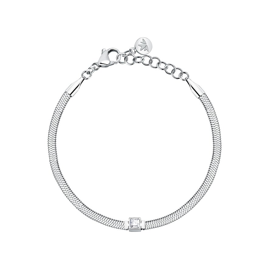 Bracciale Morellato in acciaio inossidabile con catena a serpente e un cristallo quadrato centrale.